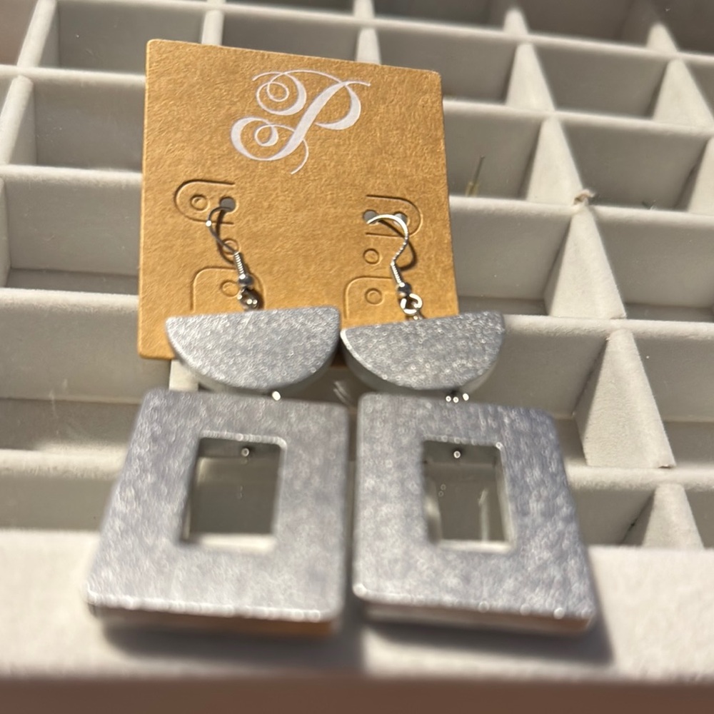 Silver Geometric Dangle Earrings